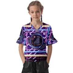 Abstract Sphere Room 3d Design Kids  V-neck Horn Sleeve Blouse by Amaryn4rt