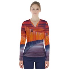 Architecture Art Bright Color V-neck Long Sleeve Top by Amaryn4rt