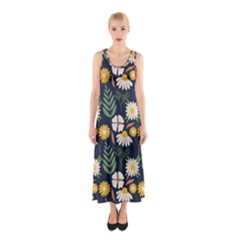 Flower Grey Pattern Floral Sleeveless Maxi Dress by Dutashop