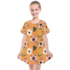 Flower Orange Pattern Floral Kids  Smock Dress by Dutashop