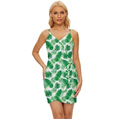 Tropical Leaf Pattern Wrap Tie Front Dress by Dutashop