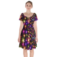 Star Colorful Christmas Abstract Short Sleeve Bardot Dress by Dutashop