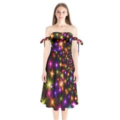 Star Colorful Christmas Abstract Shoulder Tie Bardot Midi Dress by Dutashop