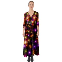 Star Colorful Christmas Abstract Button Up Boho Maxi Dress by Dutashop