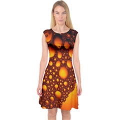 Bubbles Abstract Art Gold Golden Capsleeve Midi Dress by Dutashop