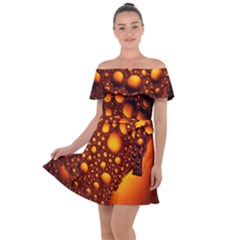 Bubbles Abstract Art Gold Golden Off Shoulder Velour Dress by Dutashop