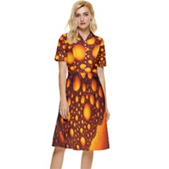 Bubbles Abstract Art Gold Golden Button Top Knee Length Dress by Dutashop