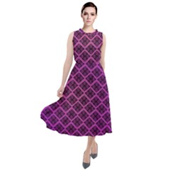 Pattern Texture Geometric Patterns Purple Round Neck Boho Dress by Dutashop