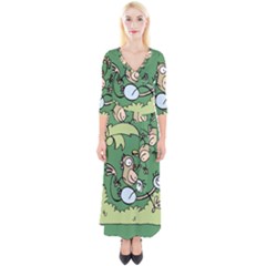 Ostrich Jungle Monkey Plants Quarter Sleeve Wrap Maxi Dress by Bajindul