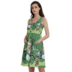 Ostrich Jungle Monkey Plants Sleeveless Dress With Pocket by Bajindul