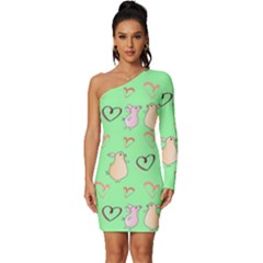 Pig Heart Digital Long Sleeve One Shoulder Mini Dress by Ravend