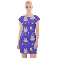 Cat Texture Pattern Seamless Rainbow Cap Sleeve Bodycon Dress by Ravend