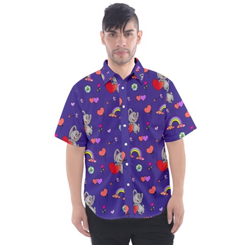 Rabbit Hearts Texture Seamless Pattern Men s Short Sleeve Shirt by Ravend