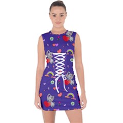 Rabbit Hearts Texture Seamless Pattern Lace Up Front Bodycon Dress by Ravend