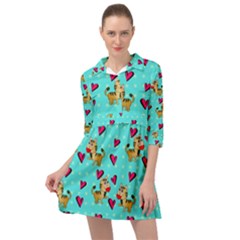 Cat Love Pattern Mini Skater Shirt Dress by Ravend