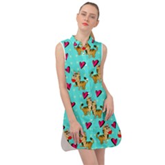 Cat Love Pattern Sleeveless Shirt Dress by Ravend