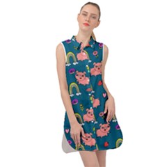 Flowers Pink Pig Piggy Seamless Sleeveless Shirt Dress by Ravend