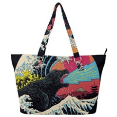 Retro Wave Kaiju Godzilla Japanese Pop Art Style Full Print Shoulder Bag by Modalart