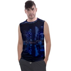 Illuminated Cityscape Against Blue Sky At Night Men s Regular Tank Top by Modalart