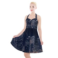 Time Lapse Photo Of City Halter Party Swing Dress  by Modalart