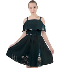 Skyline Photography Of Buildings Cut Out Shoulders Chiffon Dress by Modalart