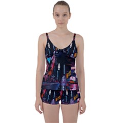 Roadway Surrounded Building During Nighttime Tie Front Two Piece Tankini by Modalart