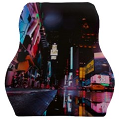 Roadway Surrounded Building During Nighttime Car Seat Velour Cushion  by Modalart