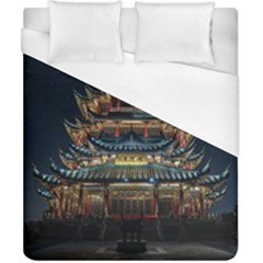 Blue Yellow And Green Lighted Pagoda Tower Duvet Cover (california King Size) by Modalart