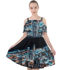 Aerial Photography Of Lighted High Rise Buildings Cut Out Shoulders Chiffon Dress by Modalart