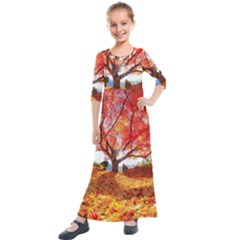 Beautiful Tree Flowers Kids  Quarter Sleeve Maxi Dress by 1212