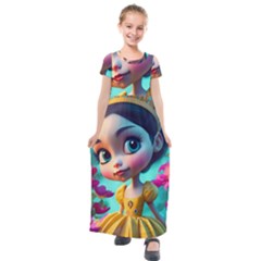 Beautiful Flowers With Cartoon Kids  Short Sleeve Maxi Dress by 1212