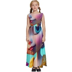 Beautiful Flowers With Cartoon Kids  Satin Sleeveless Maxi Dress by 1212