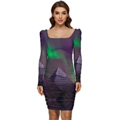 Fantasy Pyramid Mystic Space Aurora Women Long Sleeve Ruched Stretch Jersey Dress by Grandong