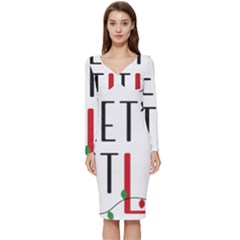 Let s Get Lit Christmas Jingle Bells Santa Claus Long Sleeve V-neck Bodycon Dress  by Ndabl3x