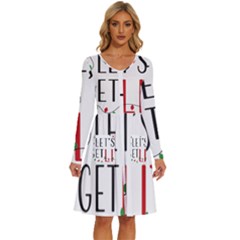 Let s Get Lit Christmas Jingle Bells Santa Claus Long Sleeve Dress With Pocket by Ndabl3x