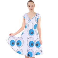 Eyes Comic Cartoon Fun Funny Toon Cap Sleeve Front Wrap Midi Dress by Ndabl3x