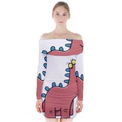 Dinosaur Dragon Drawing Cute Long Sleeve Off Shoulder Dress by Ndabl3x