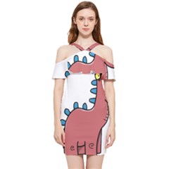 Dinosaur Dragon Drawing Cute Shoulder Frill Bodycon Summer Dress by Ndabl3x