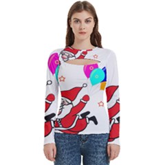 Nicholas Santa Claus Balloons Stars Women s Cut Out Long Sleeve T-shirt by Ndabl3x