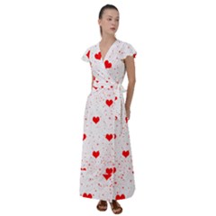 Hearts Romantic Love Valentines Flutter Sleeve Maxi Dress by Ndabl3x