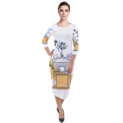 Poster Map Flag Lotus Boat Ha Noi Vietnam Quarter Sleeve Midi Velour Bodycon Dress by Grandong