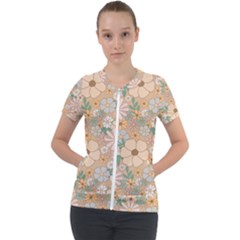 Floral Flowers Bloom Blossom Art Short Sleeve Zip Up Jacket by Grandong