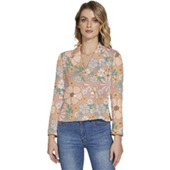 Floral Flowers Bloom Blossom Art Women s Long Sleeve Revers Collar Cropped Jacket by Grandong