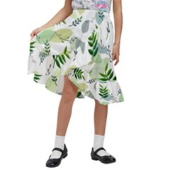 Leaves Foliage Pattern Abstract Kids  Ruffle Flared Wrap Midi Skirt by Grandong