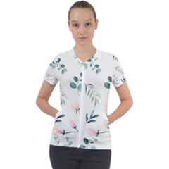 Flower Branch Corolla Wreath Lease Short Sleeve Zip Up Jacket by Grandong