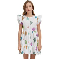 Flower Leaves Background Floral Kids  Winged Sleeve Dress by Grandong