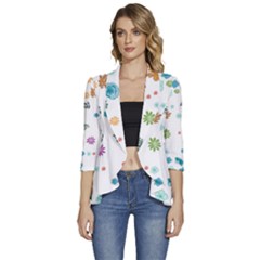 Flower Leaves Background Floral Women s 3/4 Sleeve Ruffle Edge Open Front Jacket by Grandong