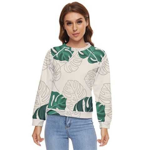 Leaves Monstera Background Women s Long Sleeve Raglan T-shirt by Grandong