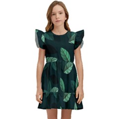 Leaves Foliage Plants Pattern Kids  Winged Sleeve Dress by Grandong