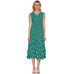 Flowers Floral Background Green V-neck Drawstring Shoulder Sleeveless Maxi Dress by Grandong